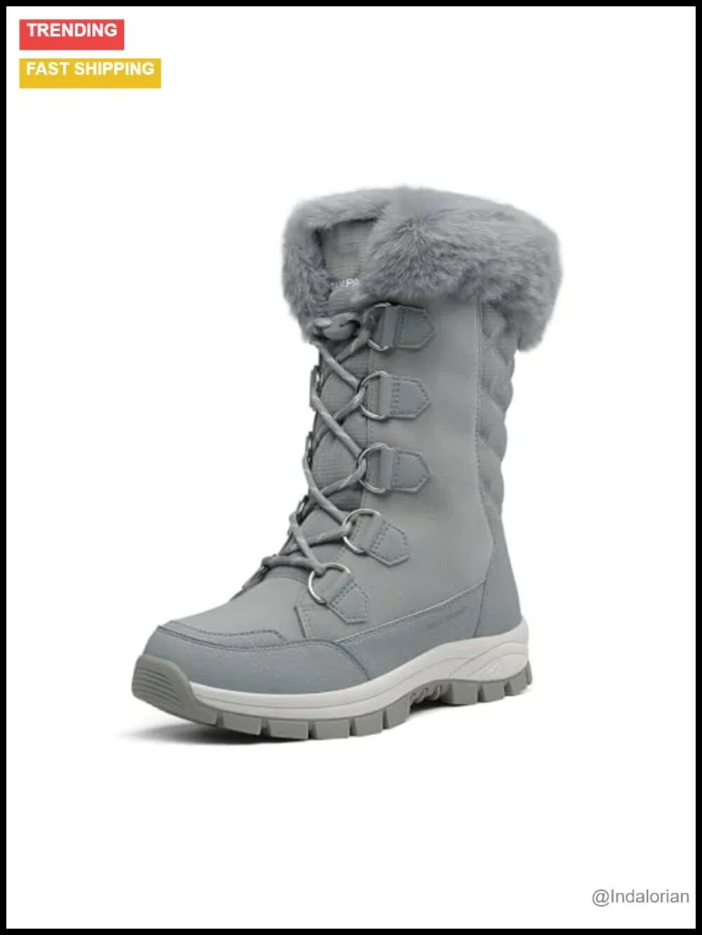 Women's Waterproof Mid Calf Snow Boots with Faux Rabbit Fur & 3M Insulation